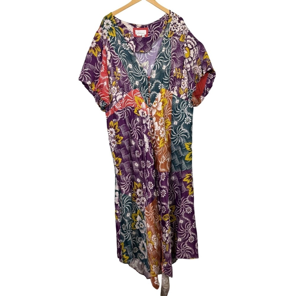 Anthropologie Dress 24 Plus Flutter Maxi Patchwork Spring Wedding Guest Colorful - Picture 3 of 10